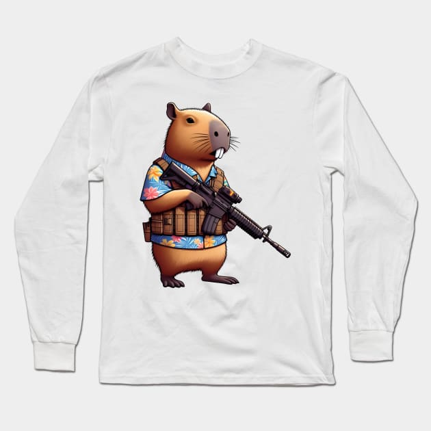 tactical capybara Long Sleeve T-Shirt by Rawlifegraphic